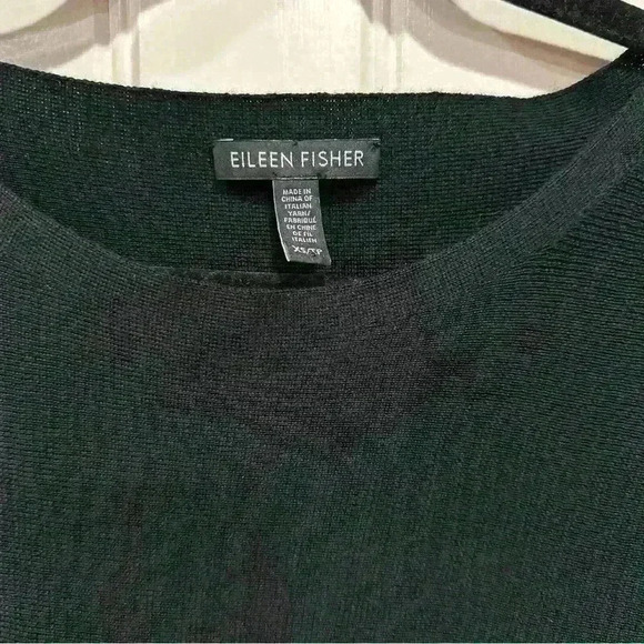 Women’s Eileen Fisher Black Blouse Top Shoulder Slits/Cutout 100%Merino Wool XS - Picture 6 of 13